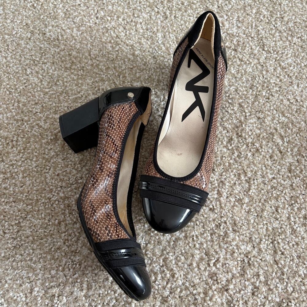 Anne Klein Sport Guardian Block Heel Pumps Faux Snakeskin Y2K Size 9